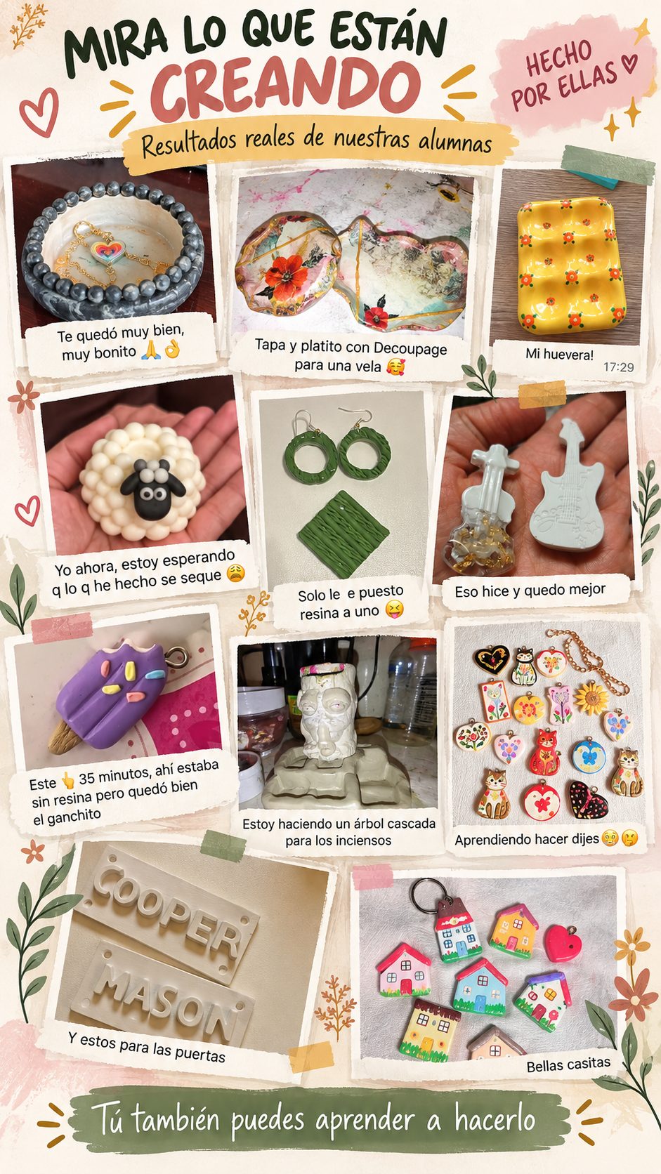 Collage de piezas creadas por alumnas